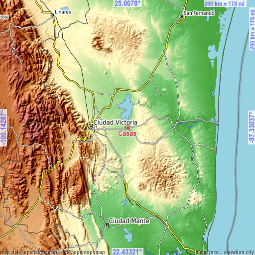 Topographic map of Casas