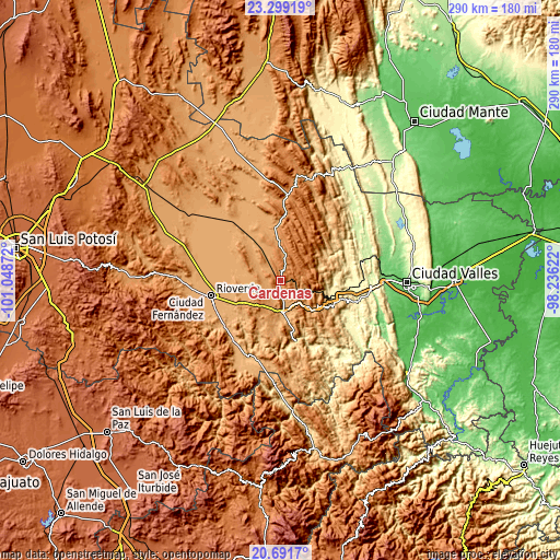 Topographic map of Cárdenas