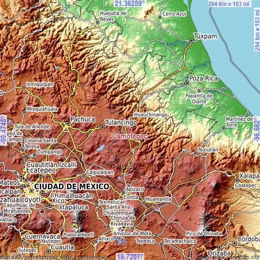 Topographic map of Camotepec