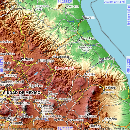 Topographic map of Camocuautla