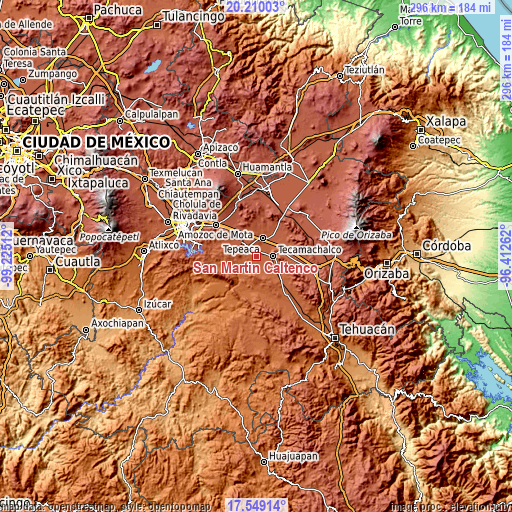 Topographic map of San Martín Caltenco