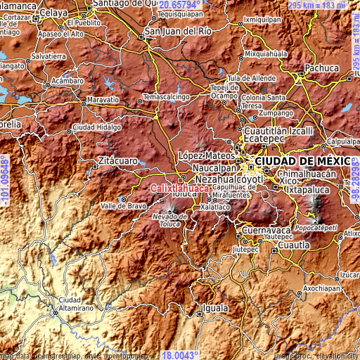 Topographic map of Calixtlahuaca