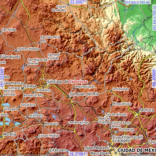 Topographic map of Cadereyta