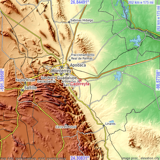 Topographic map of Cadereyta