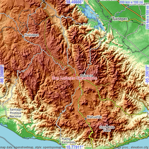 Topographic map of San Lorenzo Cacaotepec