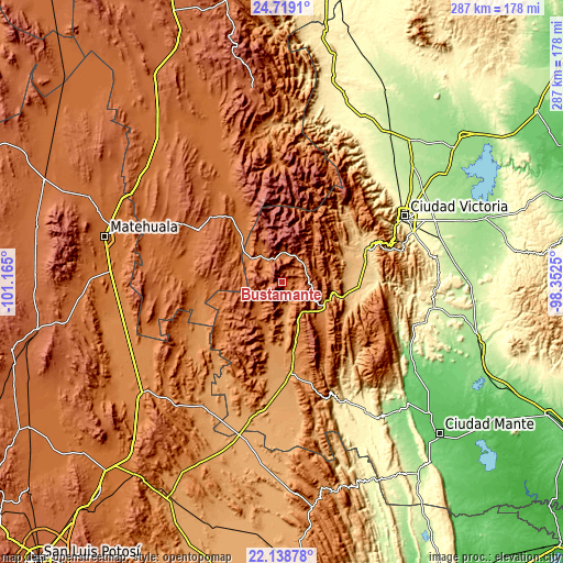 Topographic map of Bustamante