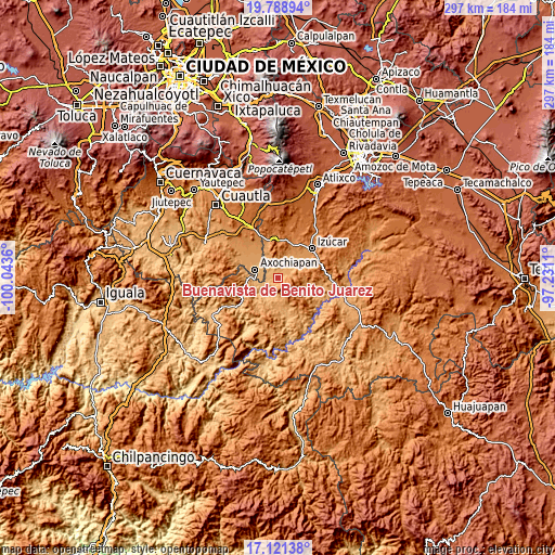 Topographic map of Buenavista de Benito Juárez