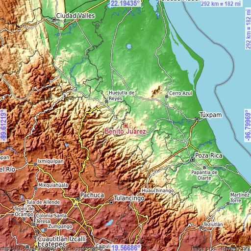 Topographic map of Benito Juárez