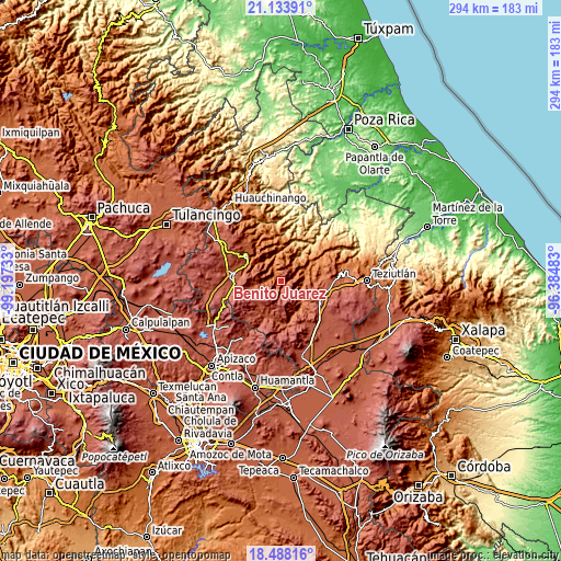 Topographic map of Benito Juárez