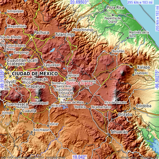 Topographic map of Benito Juárez