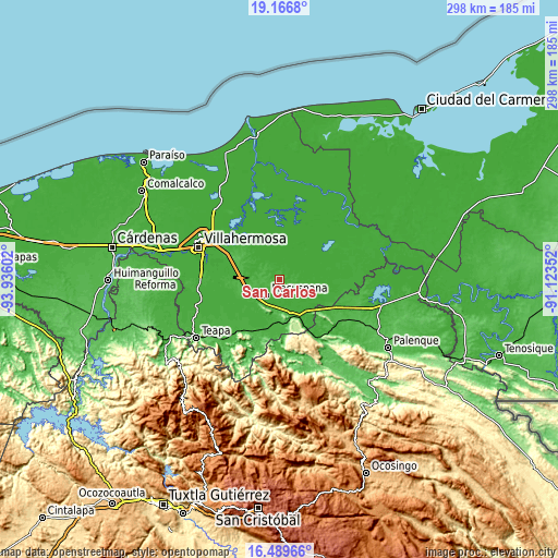 Topographic map of San Carlos