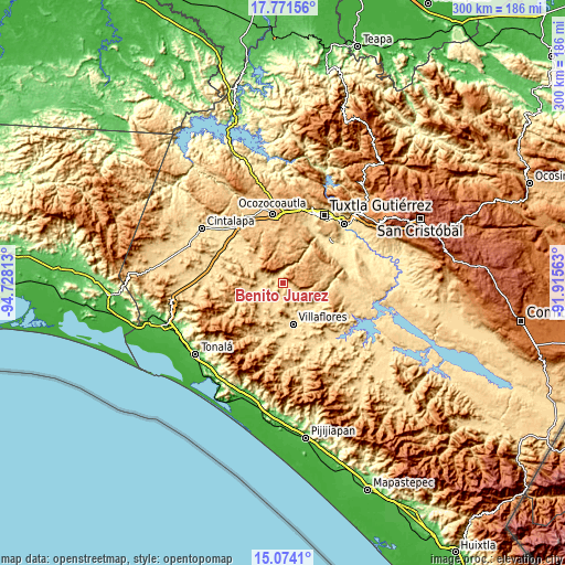 Topographic map of Benito Juárez