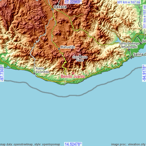 Topographic map of Benito Juárez