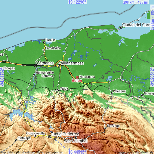 Topographic map of Belén