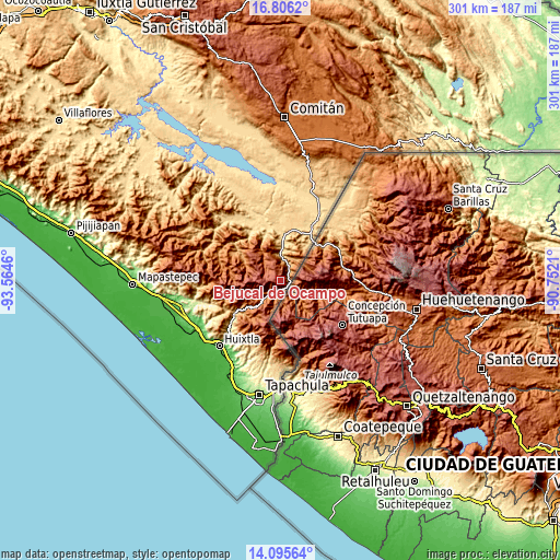 Topographic map of Bejucal de Ocampo