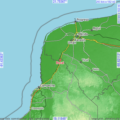 Topographic map of Bécal