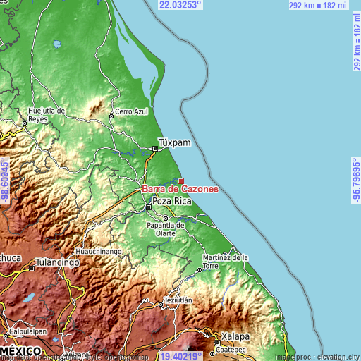 Topographic map of Barra de Cazones