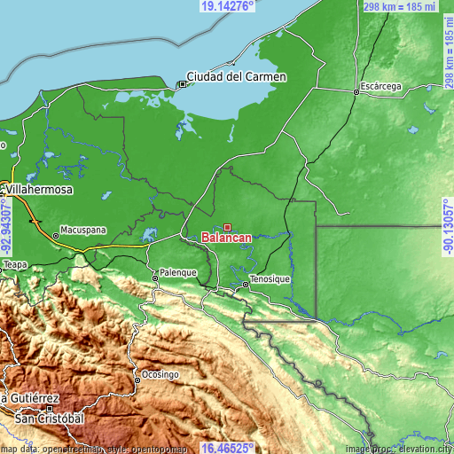 Topographic map of Balancán