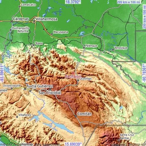 Topographic map of Bachajón