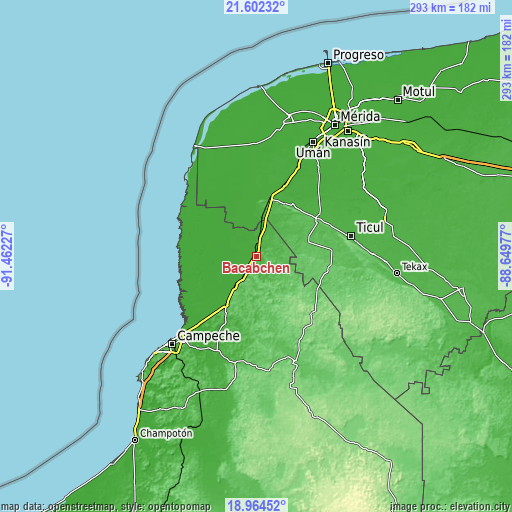 Topographic map of Bacabchén