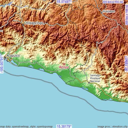 Topographic map of Azoyú