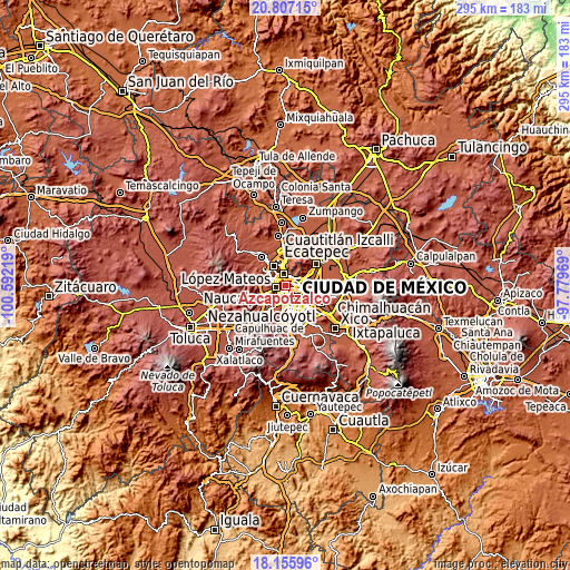 Topographic map of Azcapotzalco