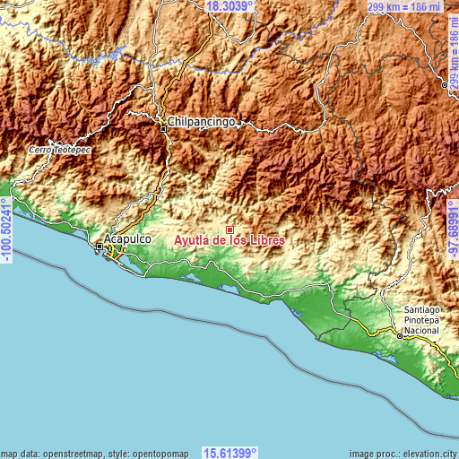 Topographic map of Ayutla de los Libres