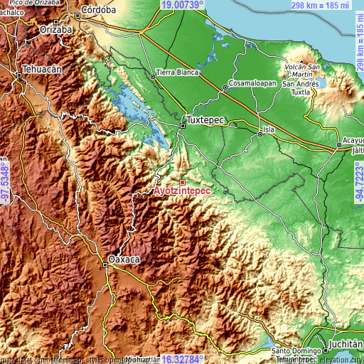 Topographic map of Ayotzintepec