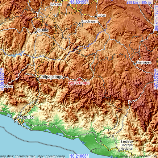 Topographic map of Ayotzinapa