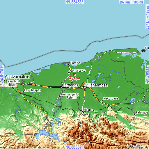 Topographic map of Ayapa