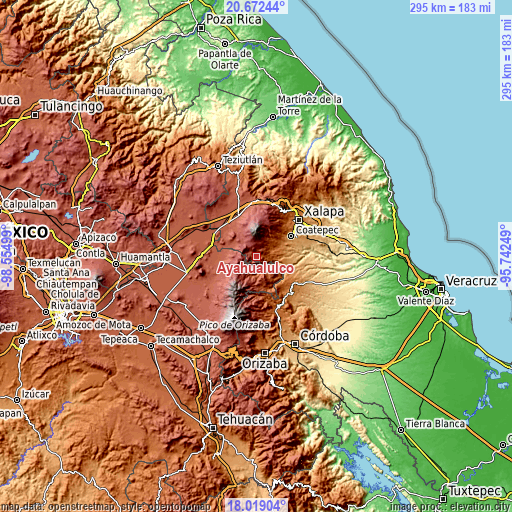 Topographic map of Ayahualulco