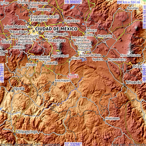 Topographic map of Ayotla