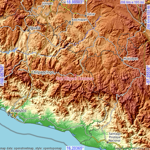 Topographic map of San Miguel Axoxuca