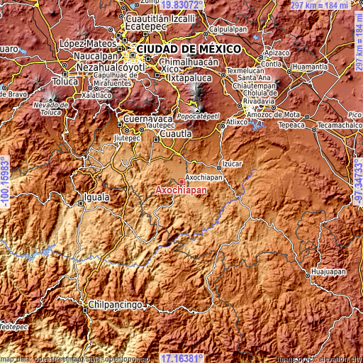 Topographic map of Axochiapan