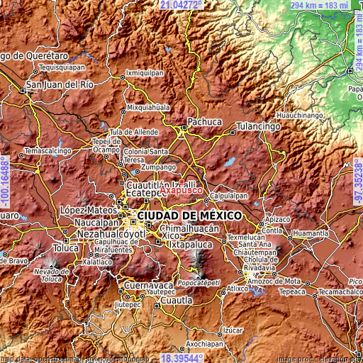 Topographic map of Axapusco