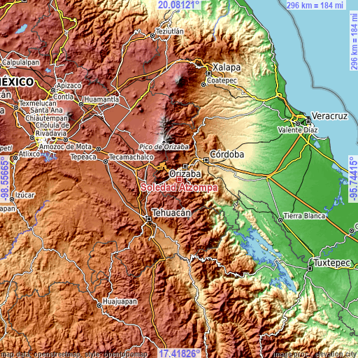 Topographic map of Soledad Atzompa