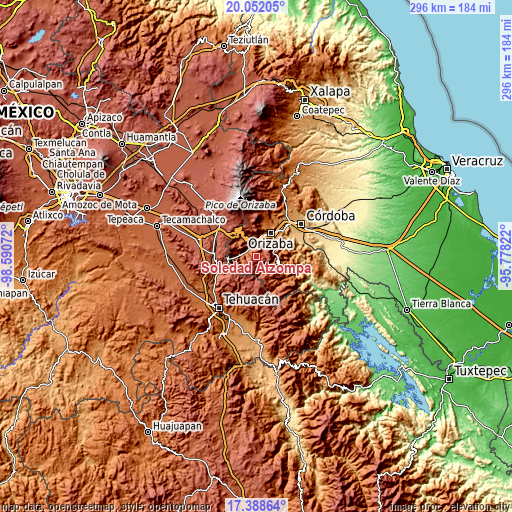 Topographic map of Soledad Atzompa