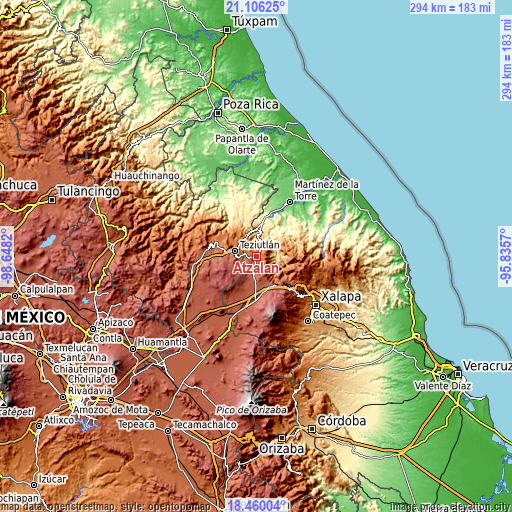 Topographic map of Atzalan