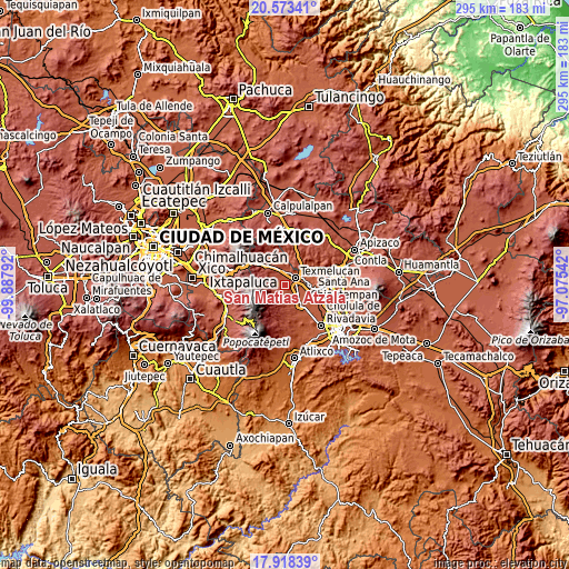 Topographic map of San Matías Atzala