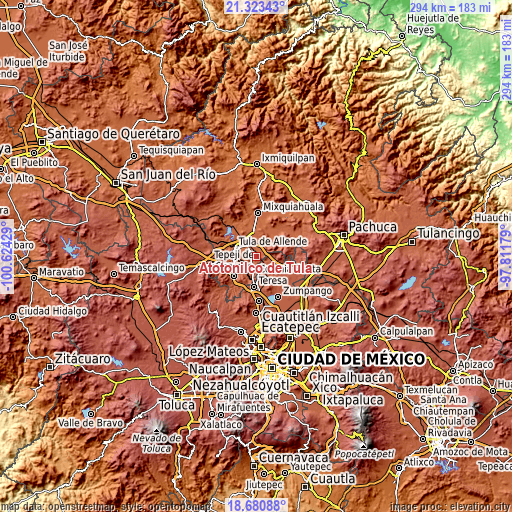 Topographic map of Atotonilco de Tula