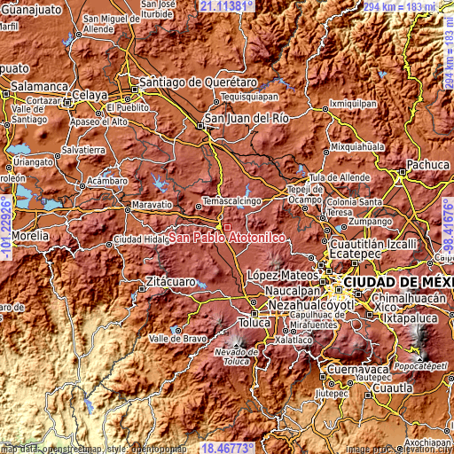 Topographic map of San Pablo Atotonilco