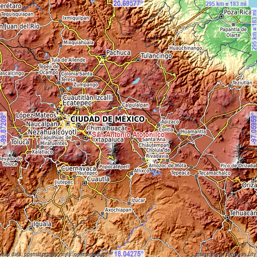 Topographic map of San Antonio Atotonilco