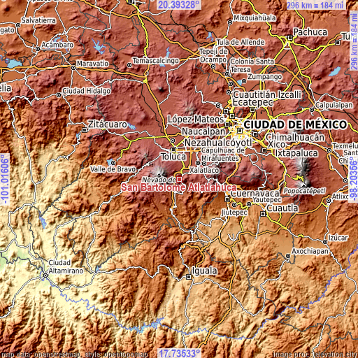 Topographic map of San Bartolomé Atlatlahuca