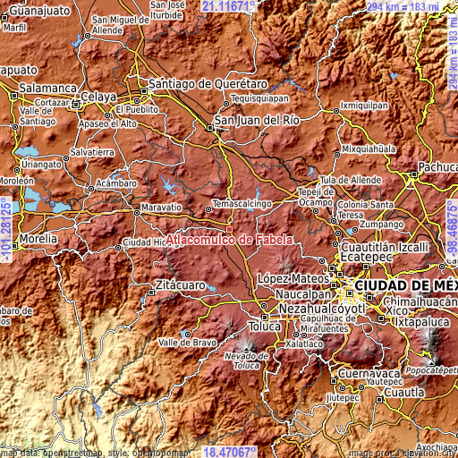 Topographic map of Atlacomulco de Fabela