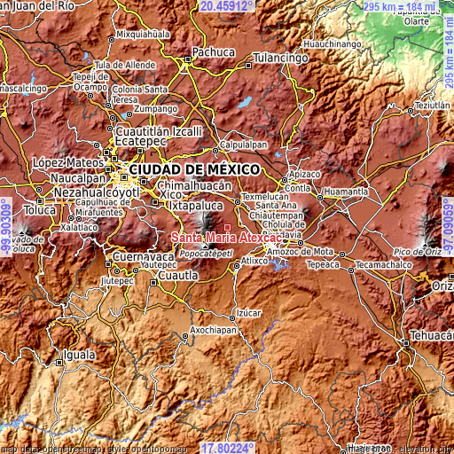 Topographic map of Santa María Atexcac