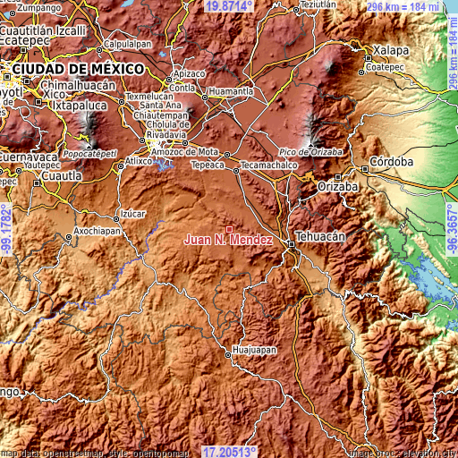 Topographic map of Juan N. Méndez