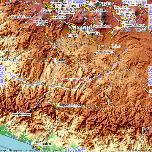 Topographic map of Atenango del Río