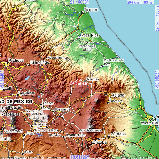 Topographic map of Atempan