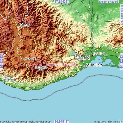 Topographic map of Asunción Tlacolulita