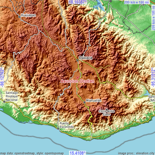 Topographic map of Asunción Ocotlán